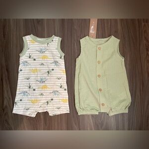 Chick Pea Green and White Dinosaur Rompers size 3/6M-NWT
